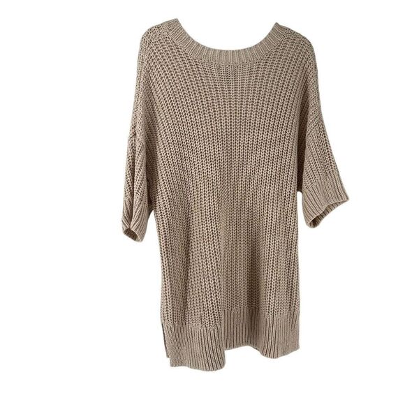 Chunky Oversized Tunic Sweater Short Sleeve H&M Beige Neutral Size M Oversized - Picture 1 of 8